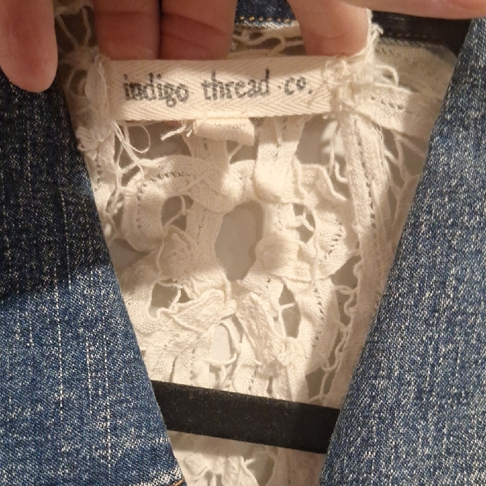 Indigo Thread Co Denim and Lace Silver Button Down Vest - Picture 4 of 4